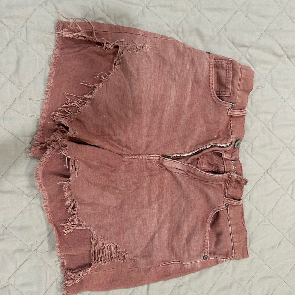 AE Women's Pink Frayed Denim Shorts